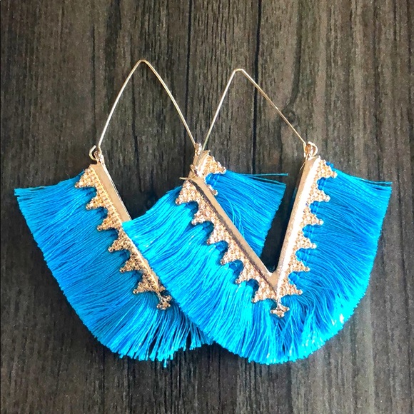 Blue tassel earrings - Picture 1 of 4